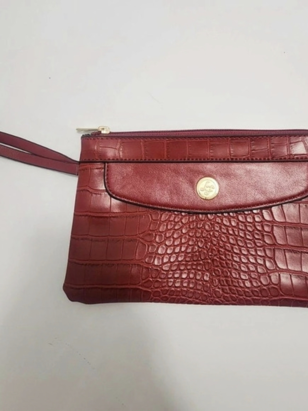Red Crocodile Embossed Wristlet